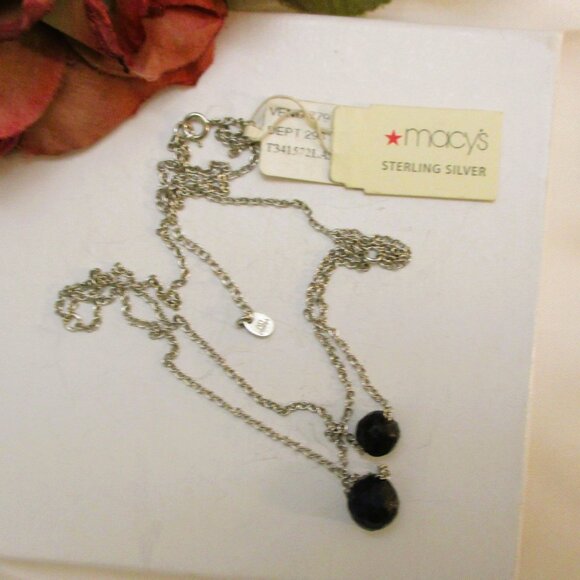 Vintage MACY'S Lapis Lazuli Sterling Silver Necklace: Faceted GEMSTONE 925 - Picture 11 of 14